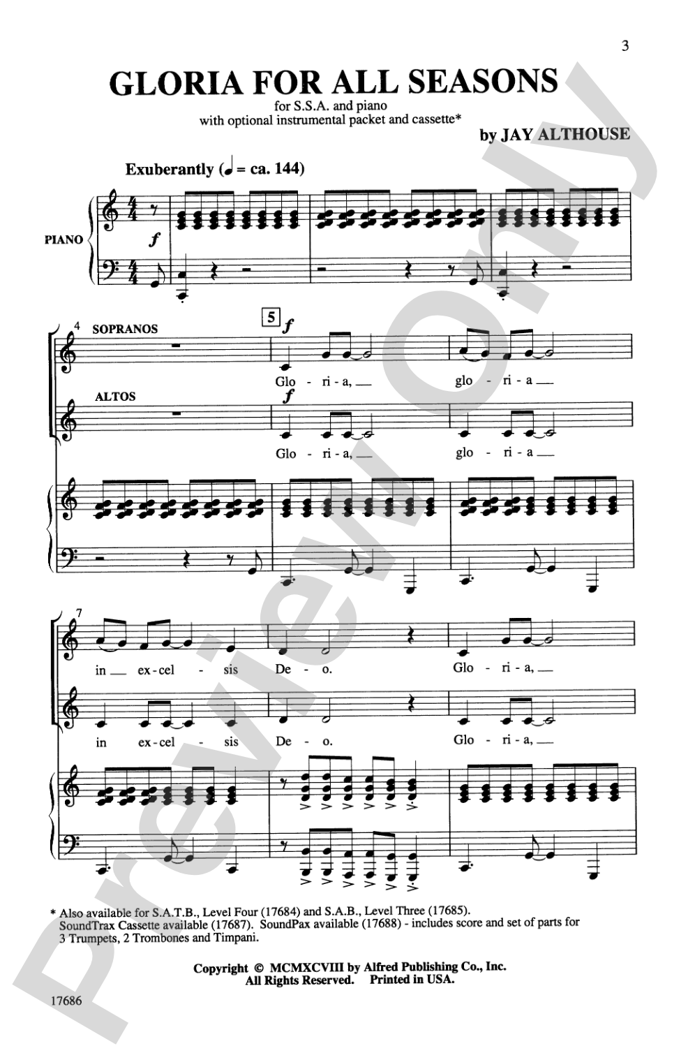 Gloria for All Seasons: SSA Choral Octavo