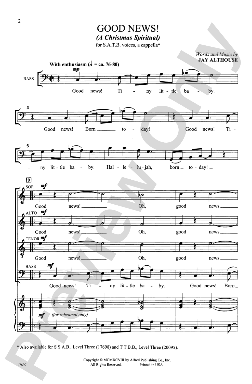 Good News! (A Christmas Spiritual): SATB, <I>a cappella</I> Choral Octavo