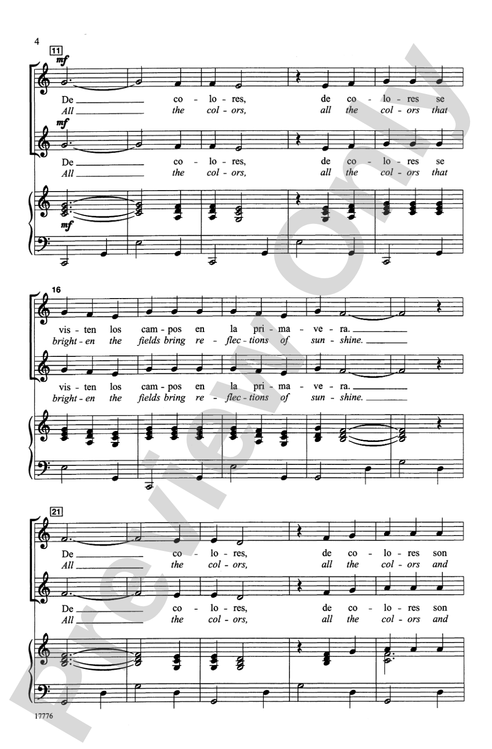 De Colores (All the Colors): 2-Part/SSA Choral Octavo