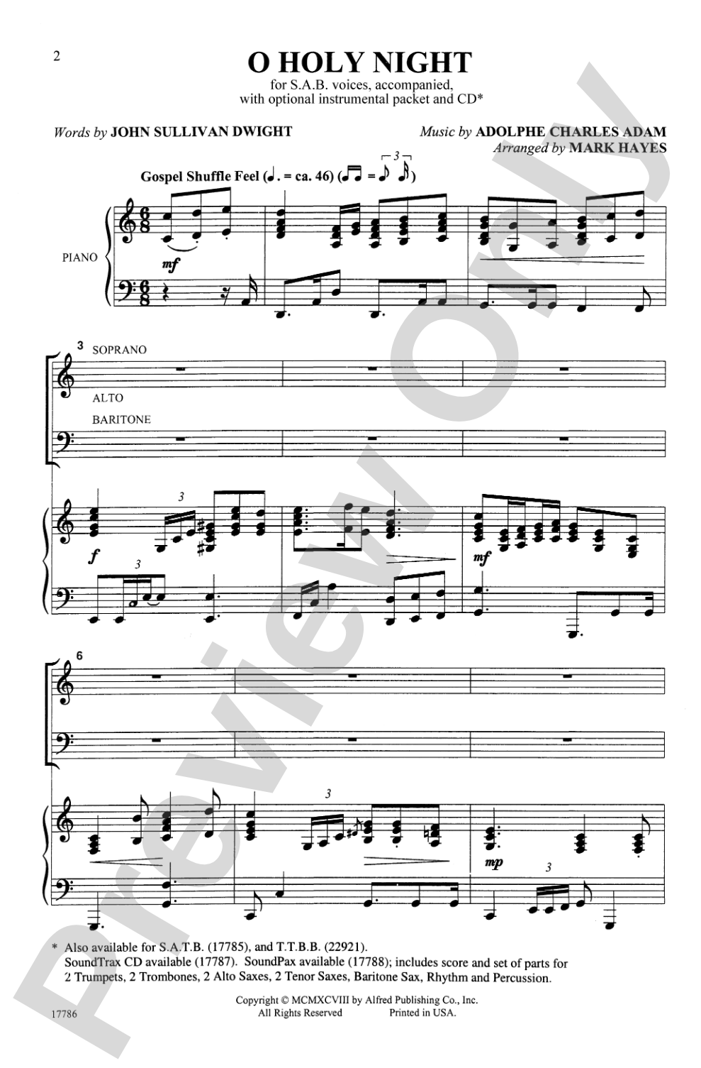 O Holy Night: SAB Choral Octavo