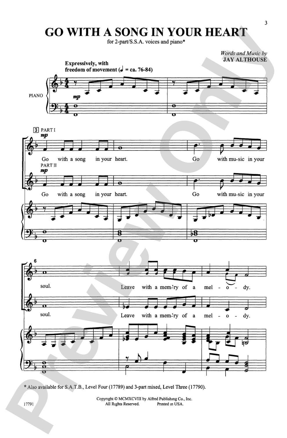 Go with a Song in Your Heart: 2-Part/SSA Choral Octavo