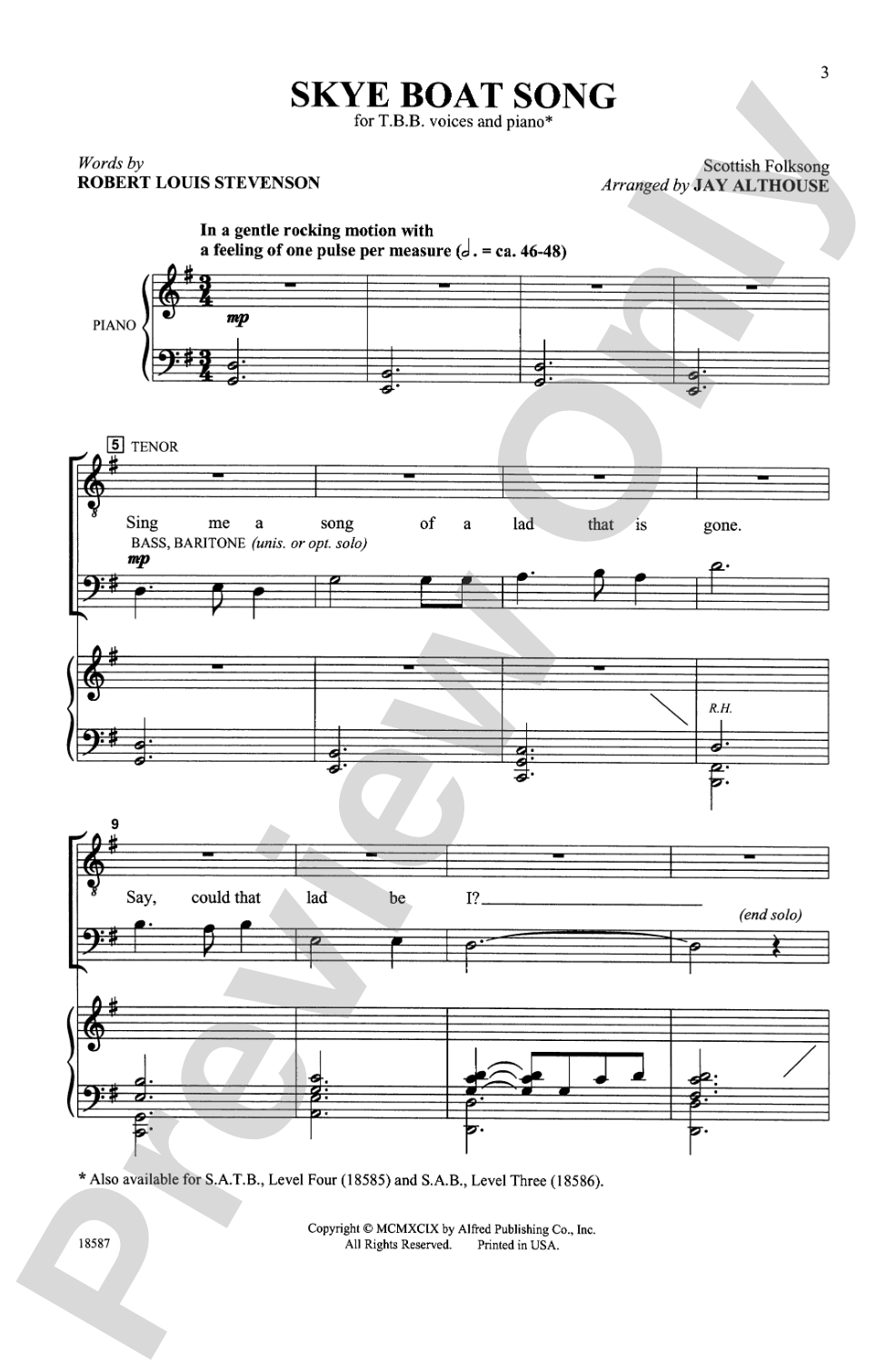 Skye Boat Song: TBB Choral Octavo