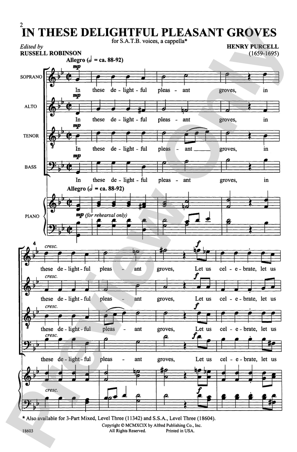 In These Delightful Pleasant Groves: SATB, <I>a cappella</I> Choral Octavo