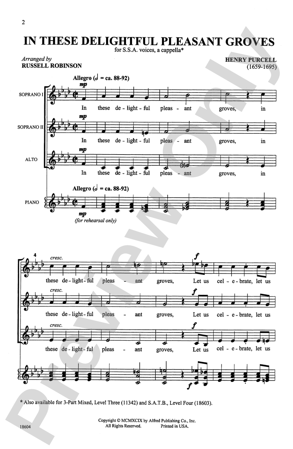 In These Delightful Pleasant Groves: SSA, <I>a cappella</I> Choral Octavo