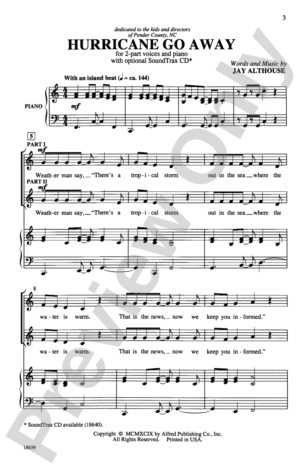 Hurricane Go Away: 2-Part Choral Octavo