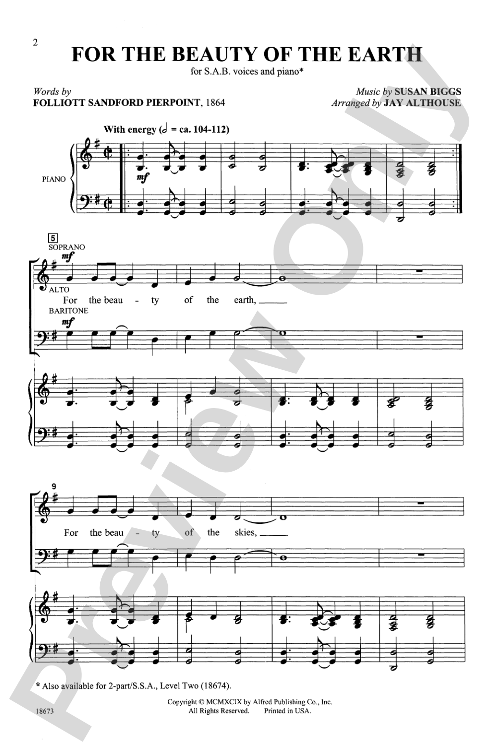 For the Beauty of the Earth: SAB Choral Octavo