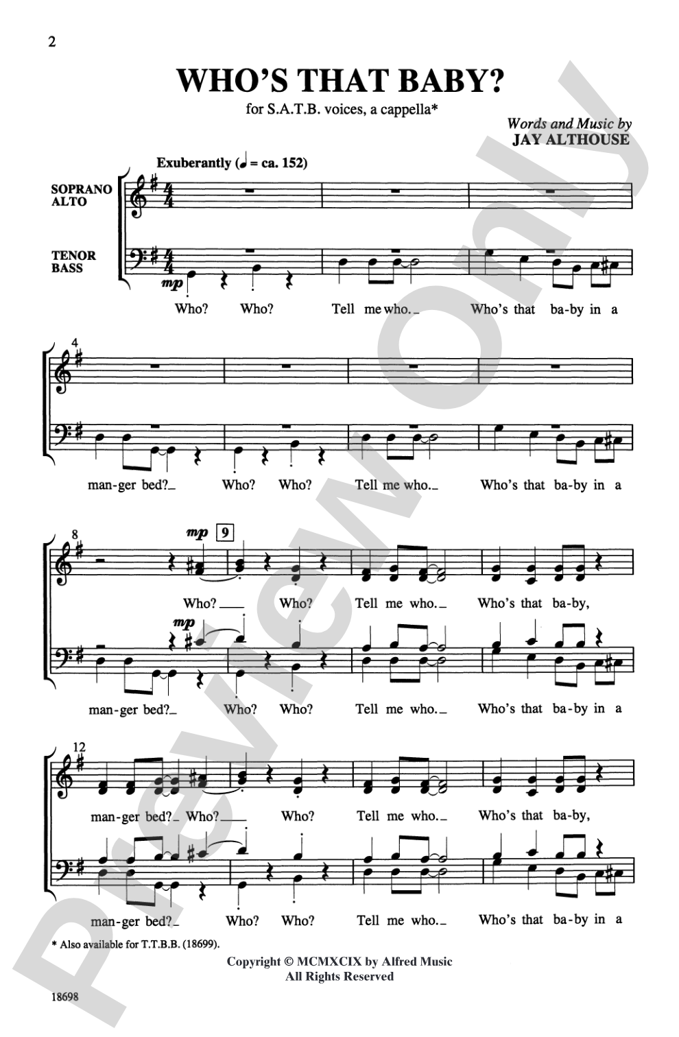 Who's That Baby?: SATB, <I>a cappella</I> Choral Octavo