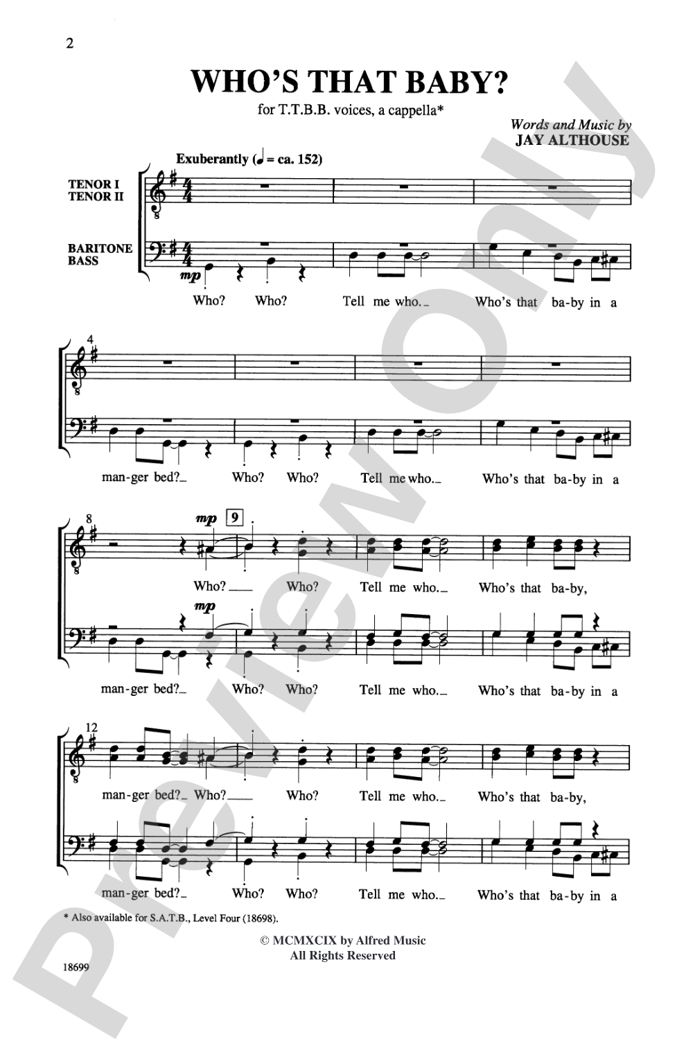 Who's That Baby?: TTBB, <I>a cappella</I> Choral Octavo
