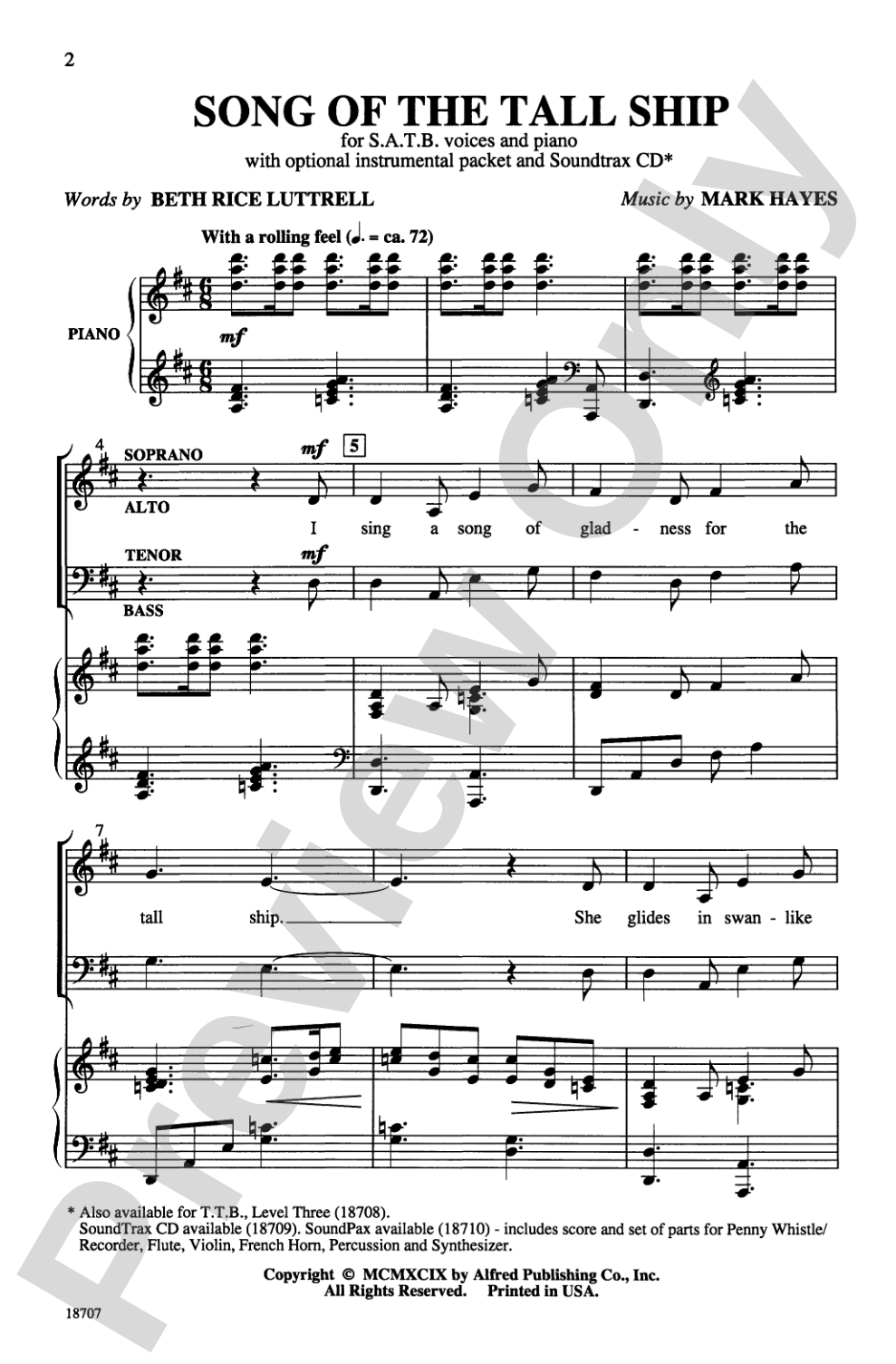 Song of the Tall Ship: SATB Choral Octavo