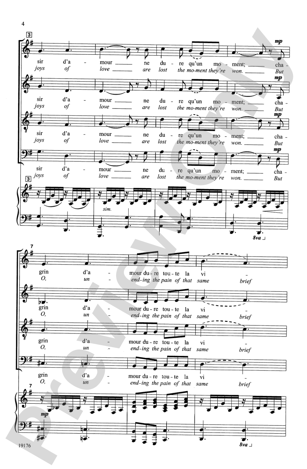 Plaisir d'Amour (The Joys of Love): SATB Choral Octavo