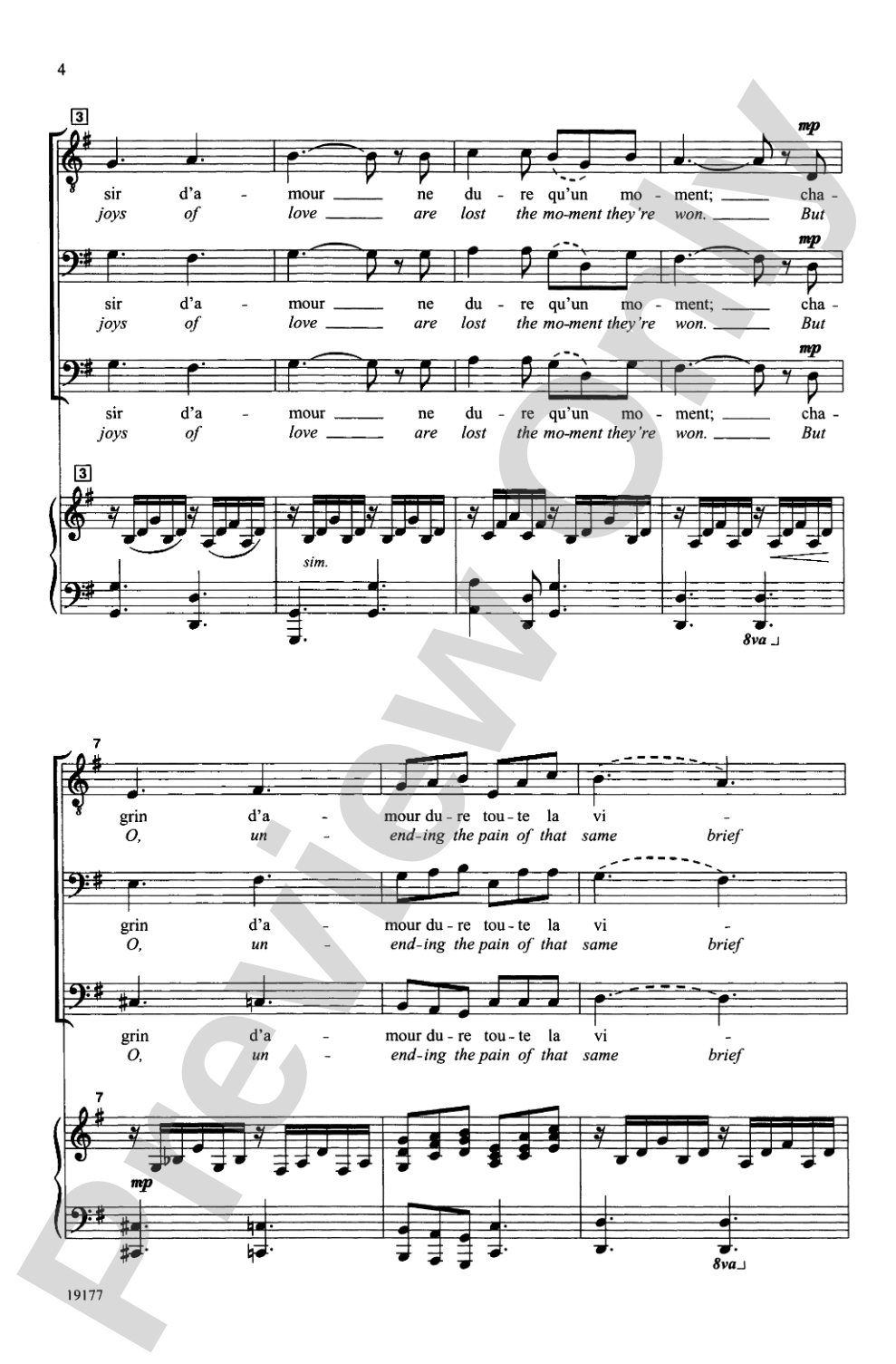 Plaisir d'Amour (The Joys of Love): TBB Choral Octavo
