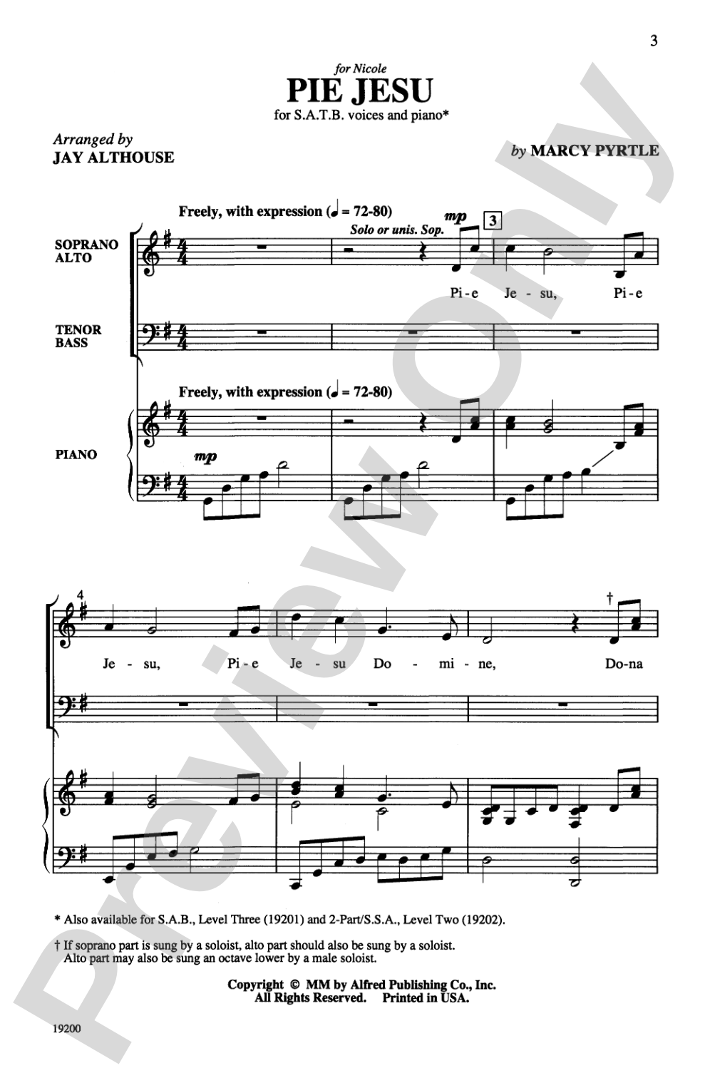 Pie Jesu: SATB Choral Octavo
