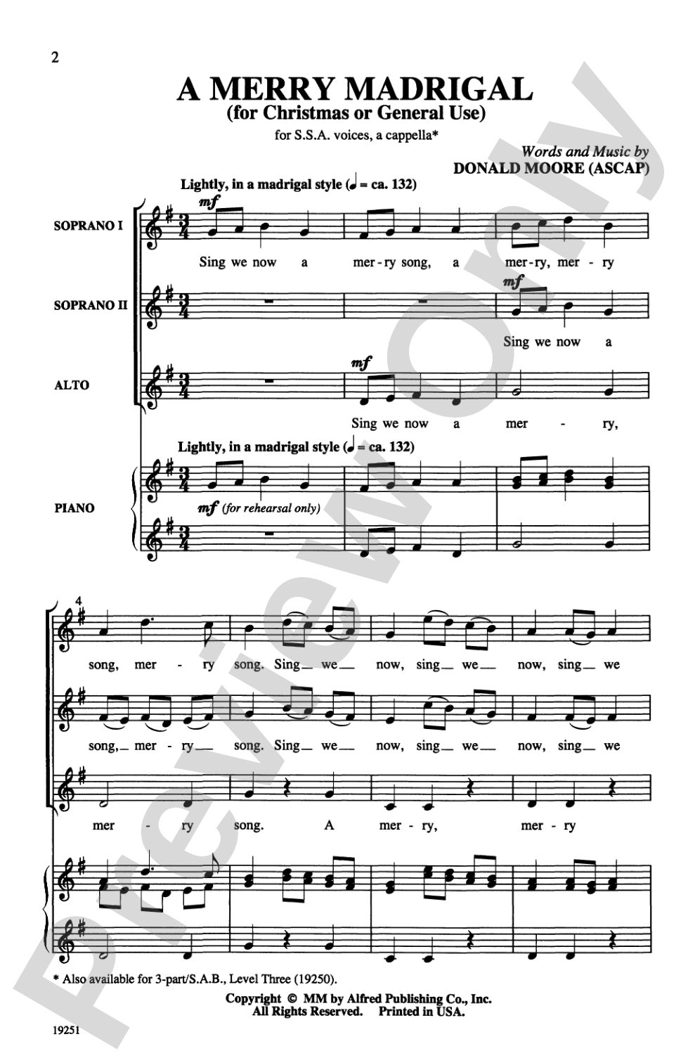A Merry Madrigal (for Christmas or General Use): SSA, <I>a cappella</I> Choral Octavo