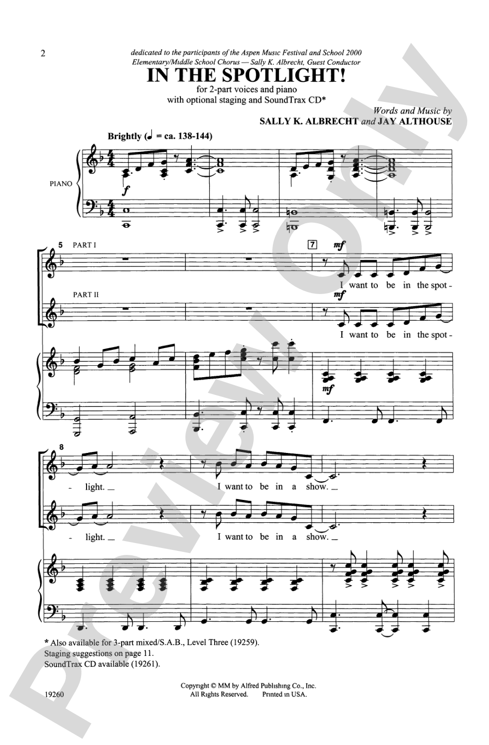 In the Spotlight!: 2-Part (with Opt. Staging) Choral Octavo