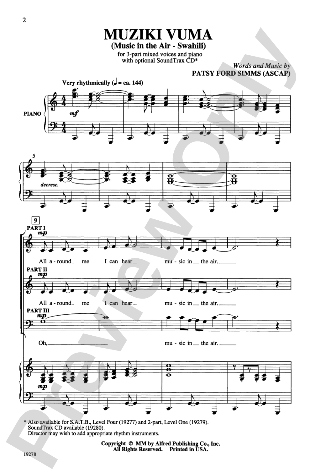 Muziki Vuma (Music in the Air - Swahili): 3-Part Mixed Choral Octavo