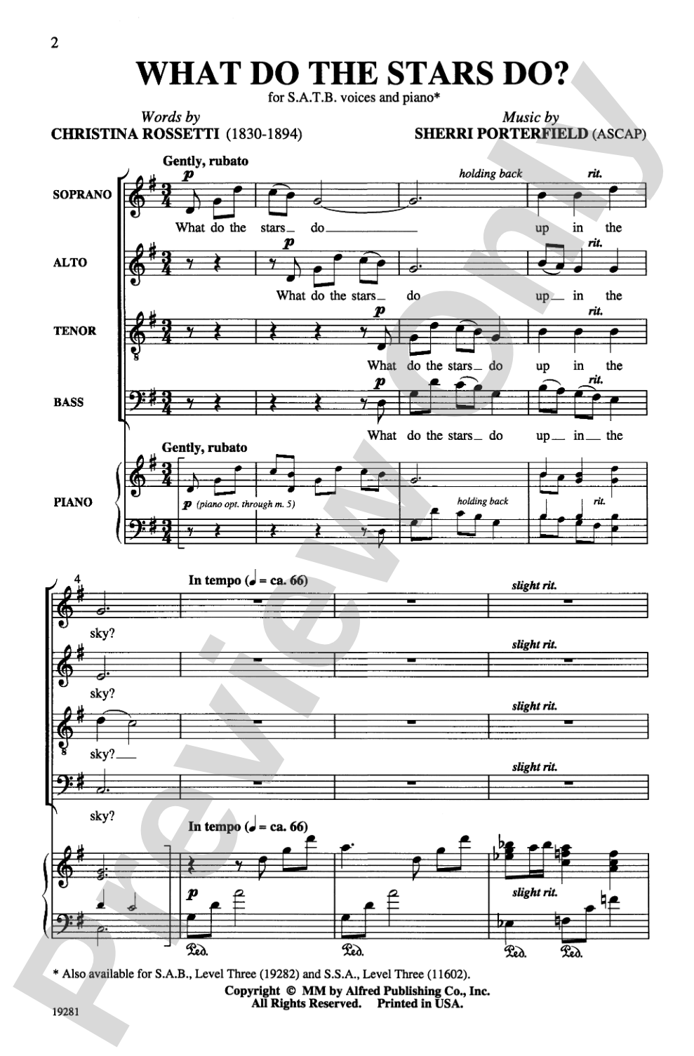 What Do the Stars Do?: SATB Choral Octavo
