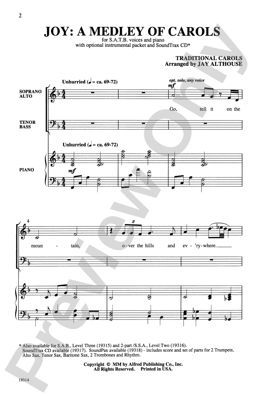 Joy: A Medley of Carols: SATB Choral Octavo