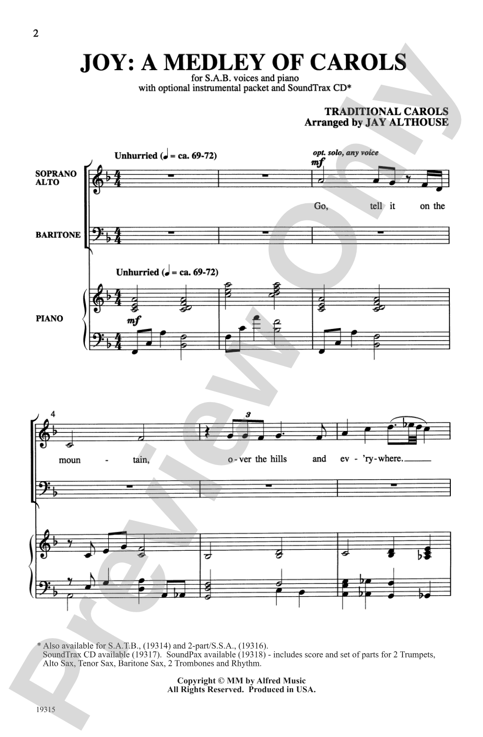 Joy: A Medley of Carols: SAB Choral Octavo