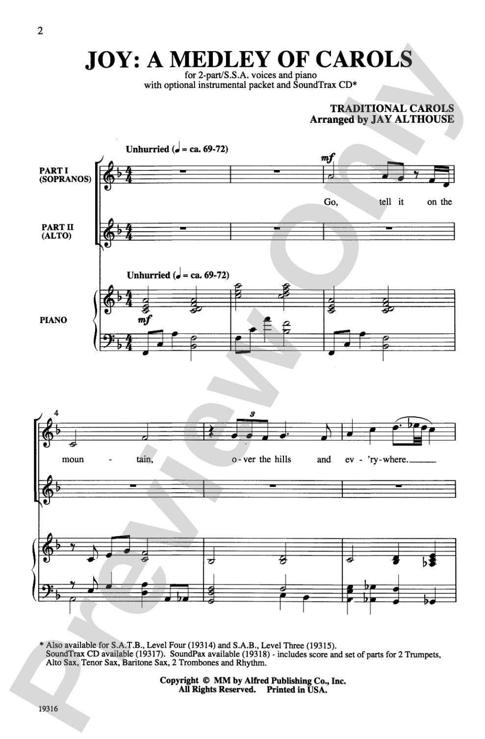 Joy: A Medley of Carols: 2-Part/SSA Choral Octavo