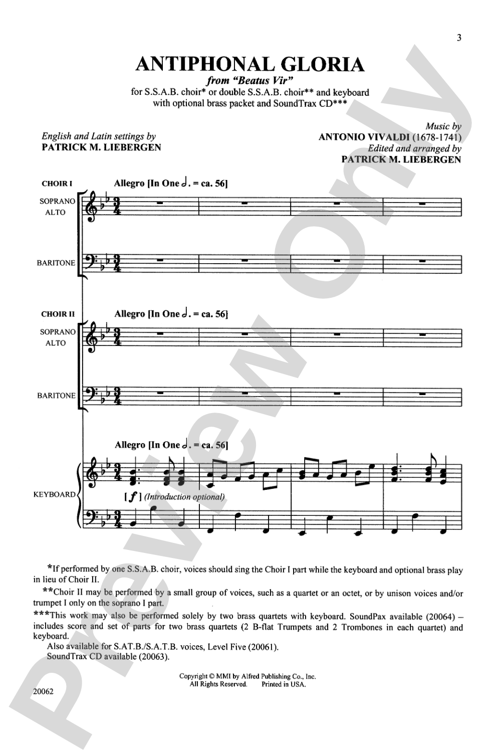 Antiphonal Gloria: SSAB (Opt. Double Choir) Choral Octavo