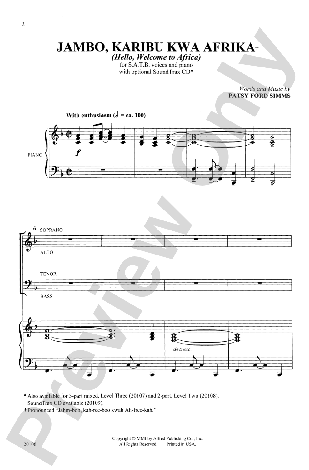 Jambo, Karibu Kwa Afrika: SATB Choral Octavo