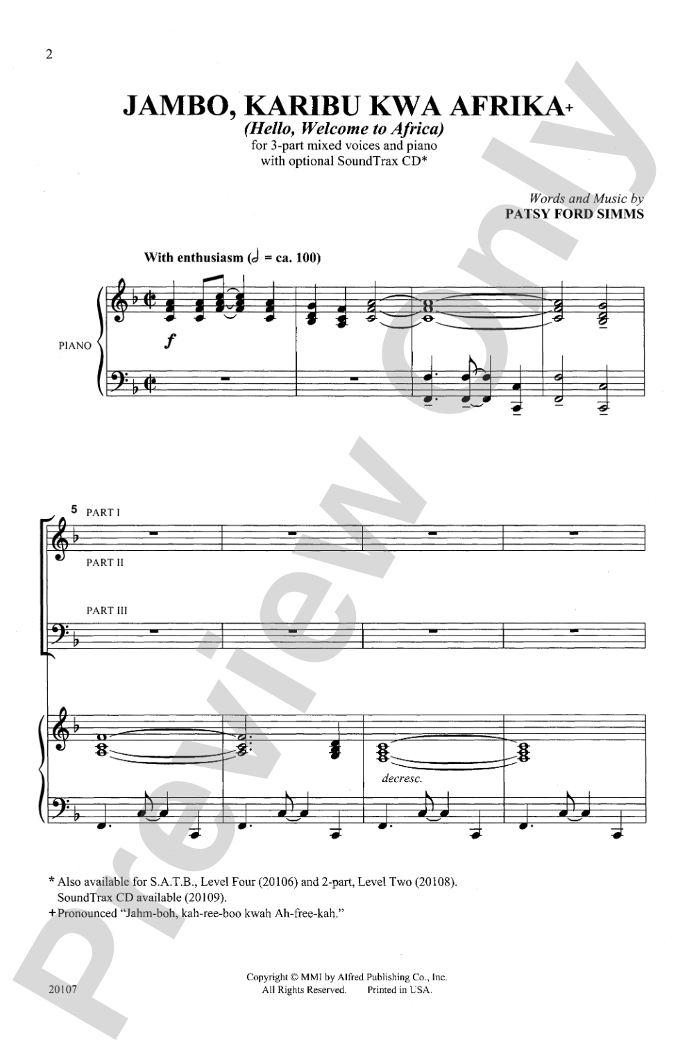 Jambo, Karibu Kwa Afrika: 3-Part Mixed Choral Octavo
