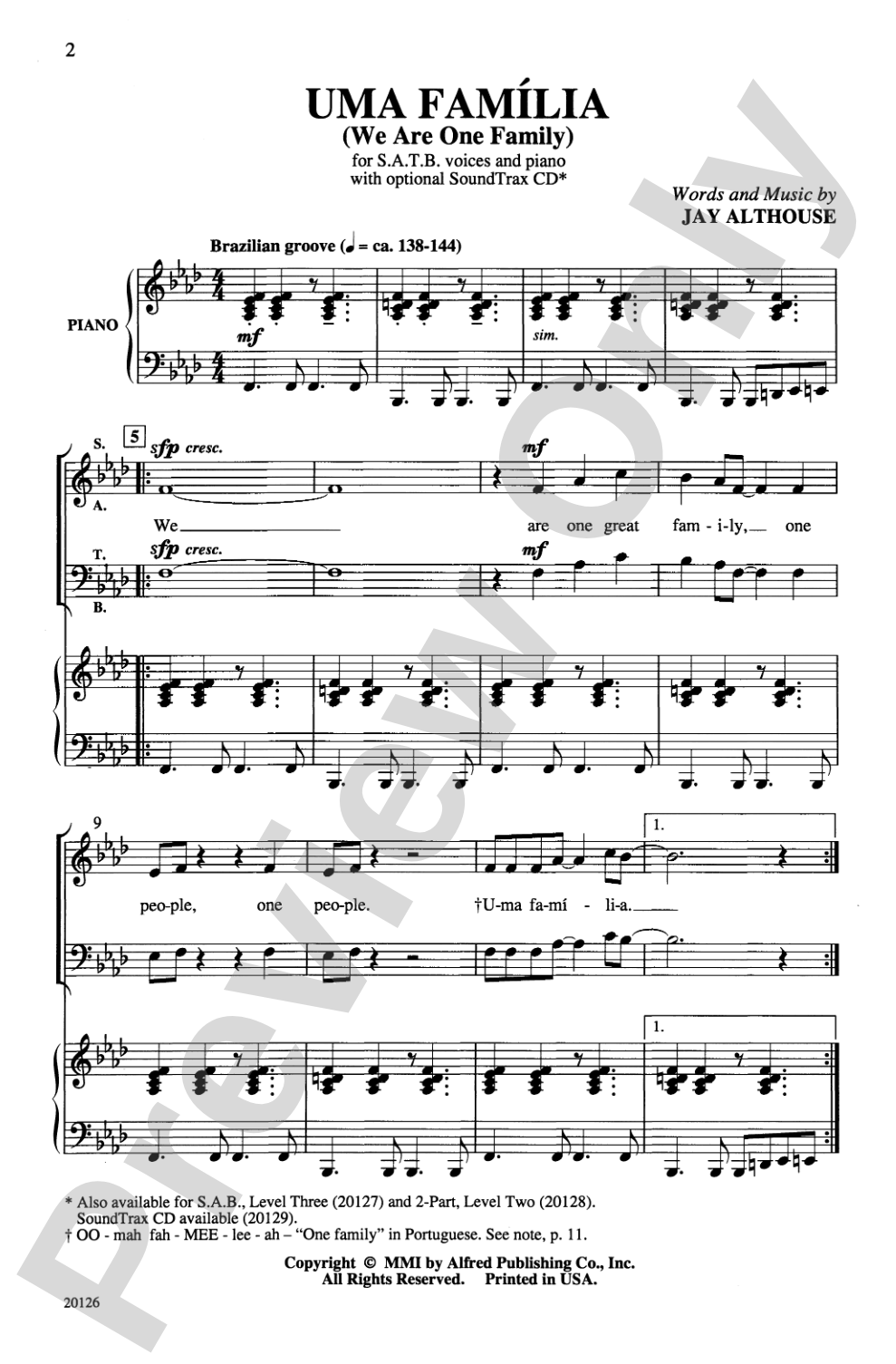 Uma Familia: SATB Choral Octavo