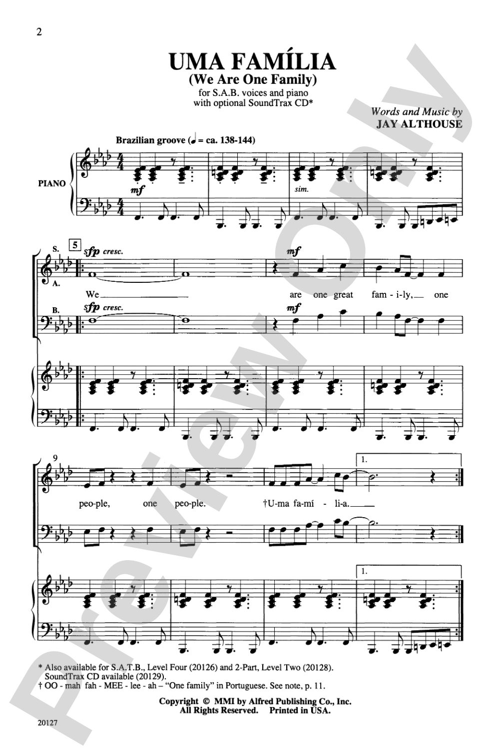 Uma Familia: SAB Choral Octavo