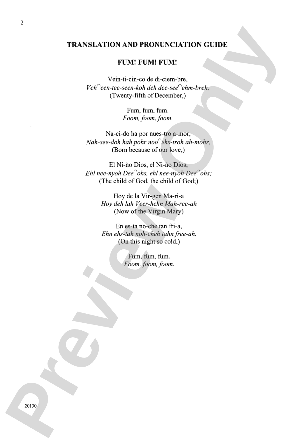 Fum! Fum! Fum! (Spanish Carol): 3-Part Mixed, Opt. <I>a cappella</I> Choral Octavo