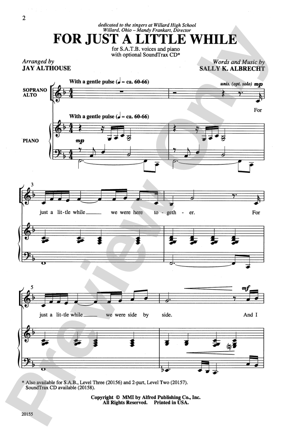 For Just a Little While: SATB Choral Octavo