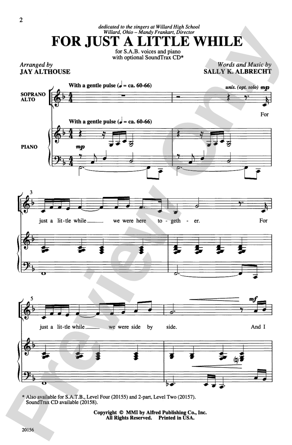 For Just a Little While: SAB Choral Octavo
