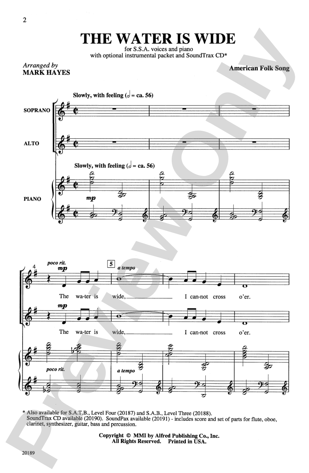 The Water Is Wide: SSA Choral Octavo