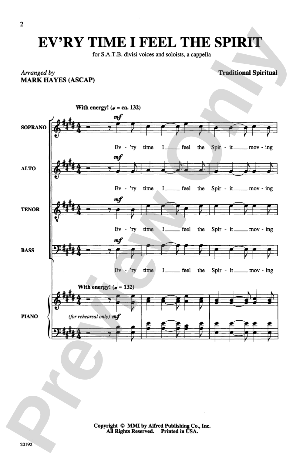 Ev'ry Time I Feel the Spirit: SATB divisi, <I>a cappella</I> Choral Octavo