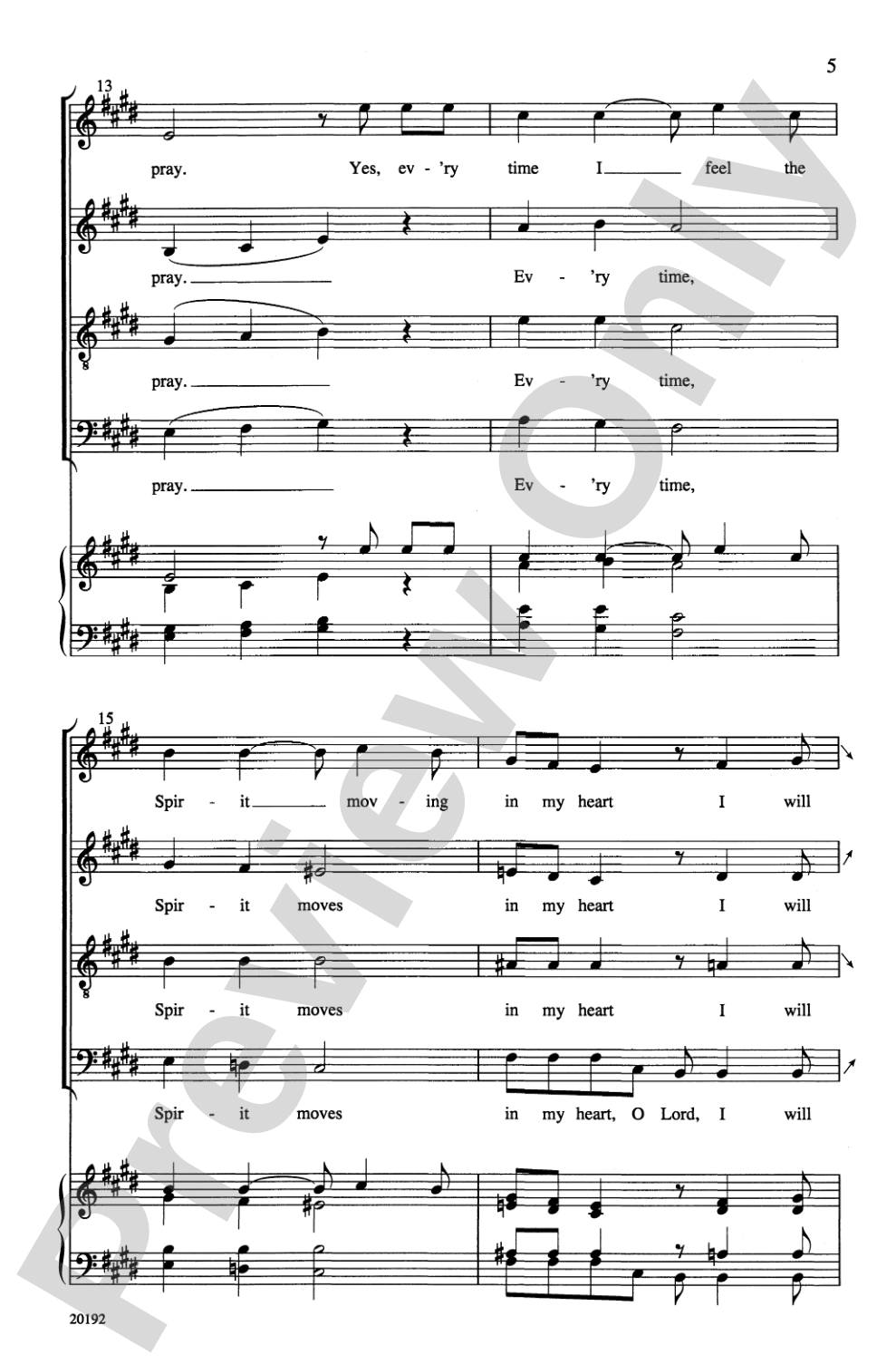 Ev'ry Time I Feel the Spirit: SATB divisi, <I>a cappella</I> Choral Octavo