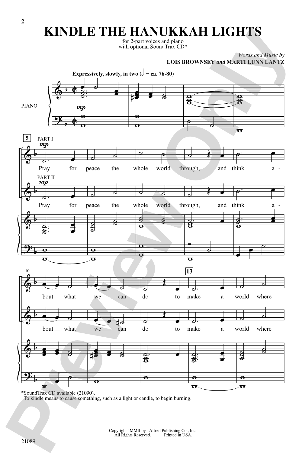 Kindle the Hanukkah Lights: 2-Part Choral Octavo