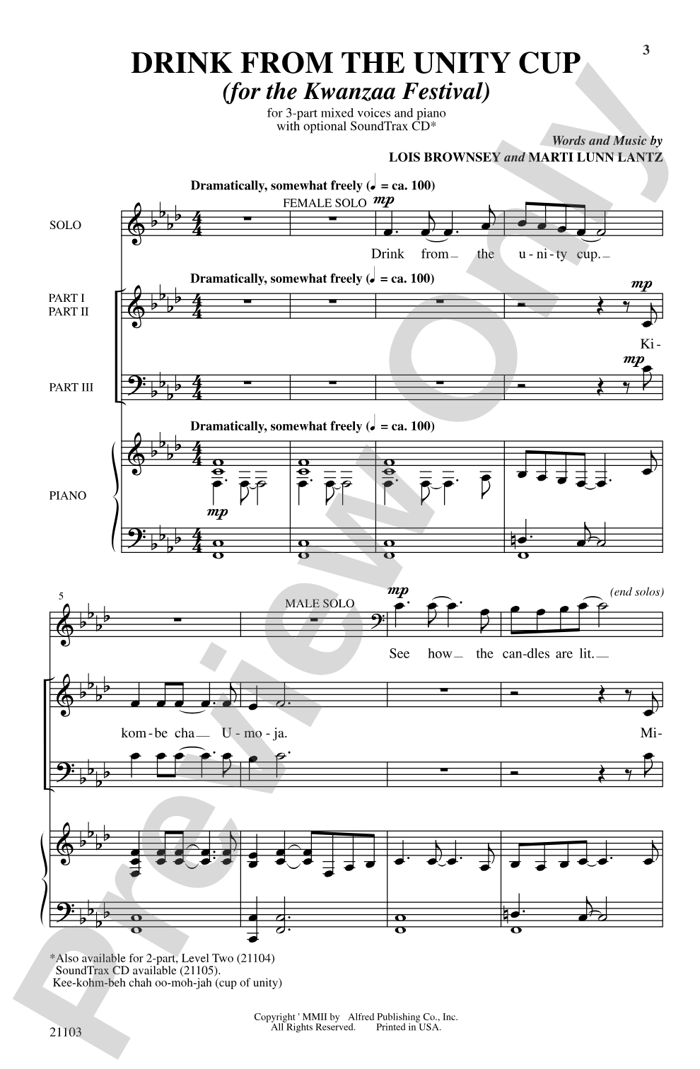 Drink from the Unity Cup (for the Kwanzaa Festival): 3-Part Mixed Choral Octavo