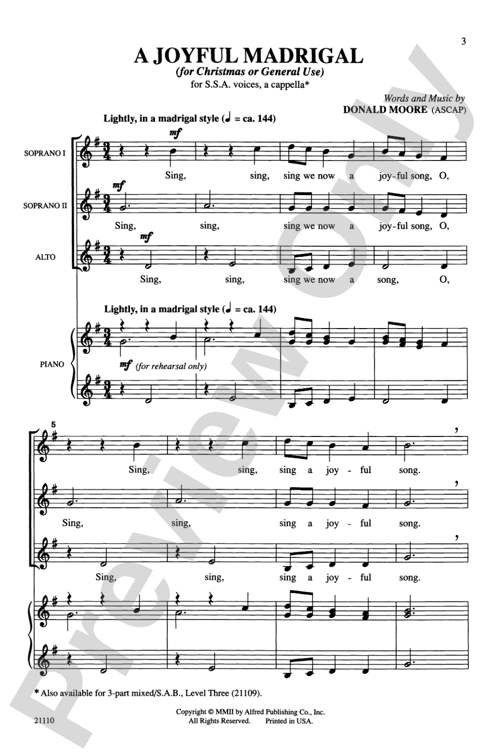 A Joyful Madrigal: SSA, <I>a cappella</I> Choral Octavo