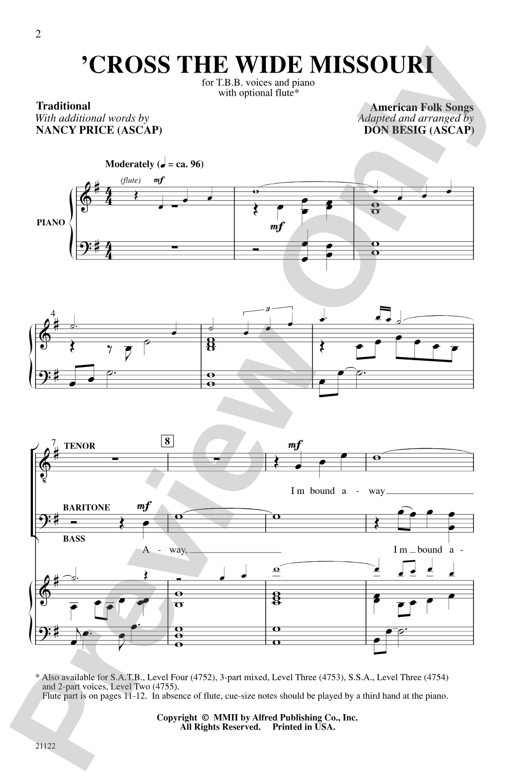 'Cross the Wide Missouri: TBB Choral Octavo