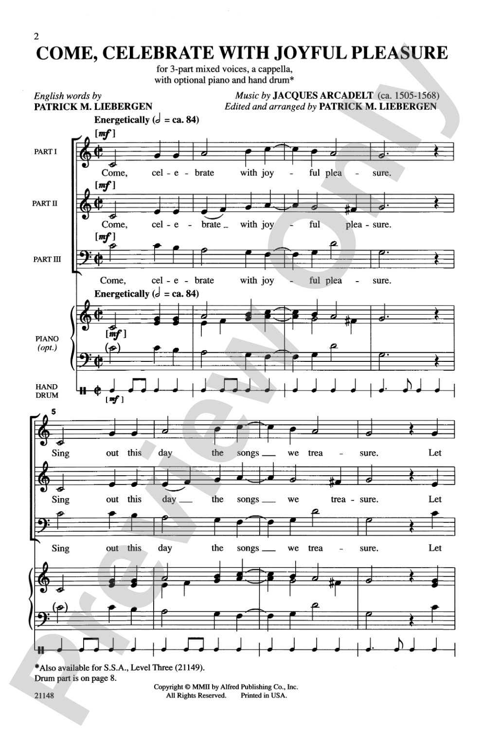 Come, Celebrate with Joyful Pleasure: 3-Part Mixed, <I>a cappella</I> Choral Octavo