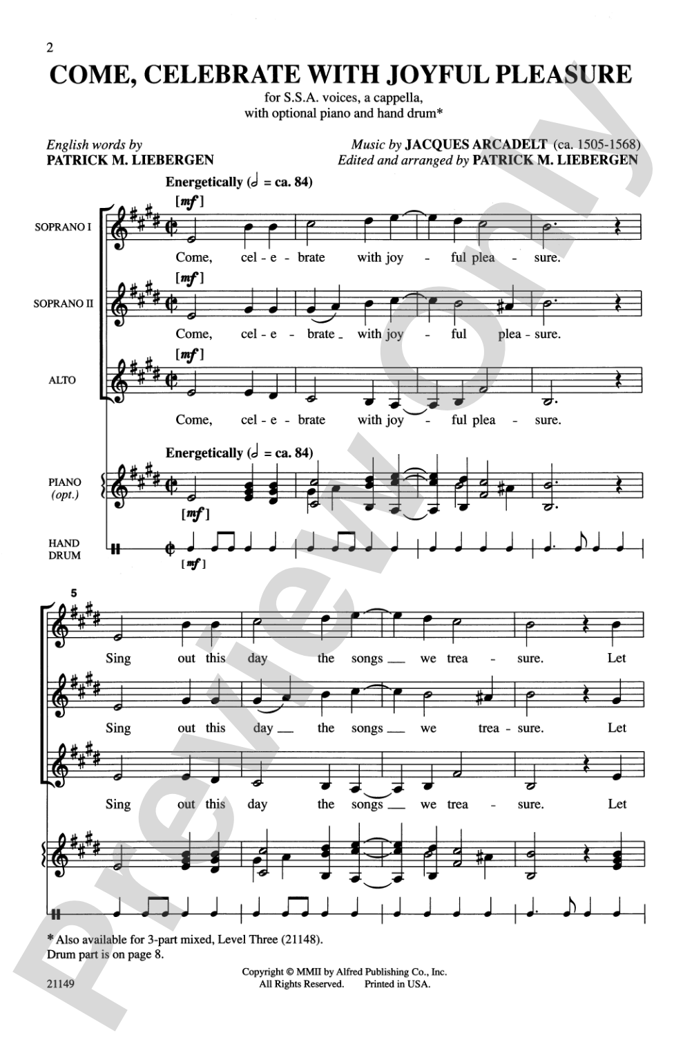Come, Celebrate with Joyful Pleasure: SSA, <I>a cappella</I> Choral Octavo