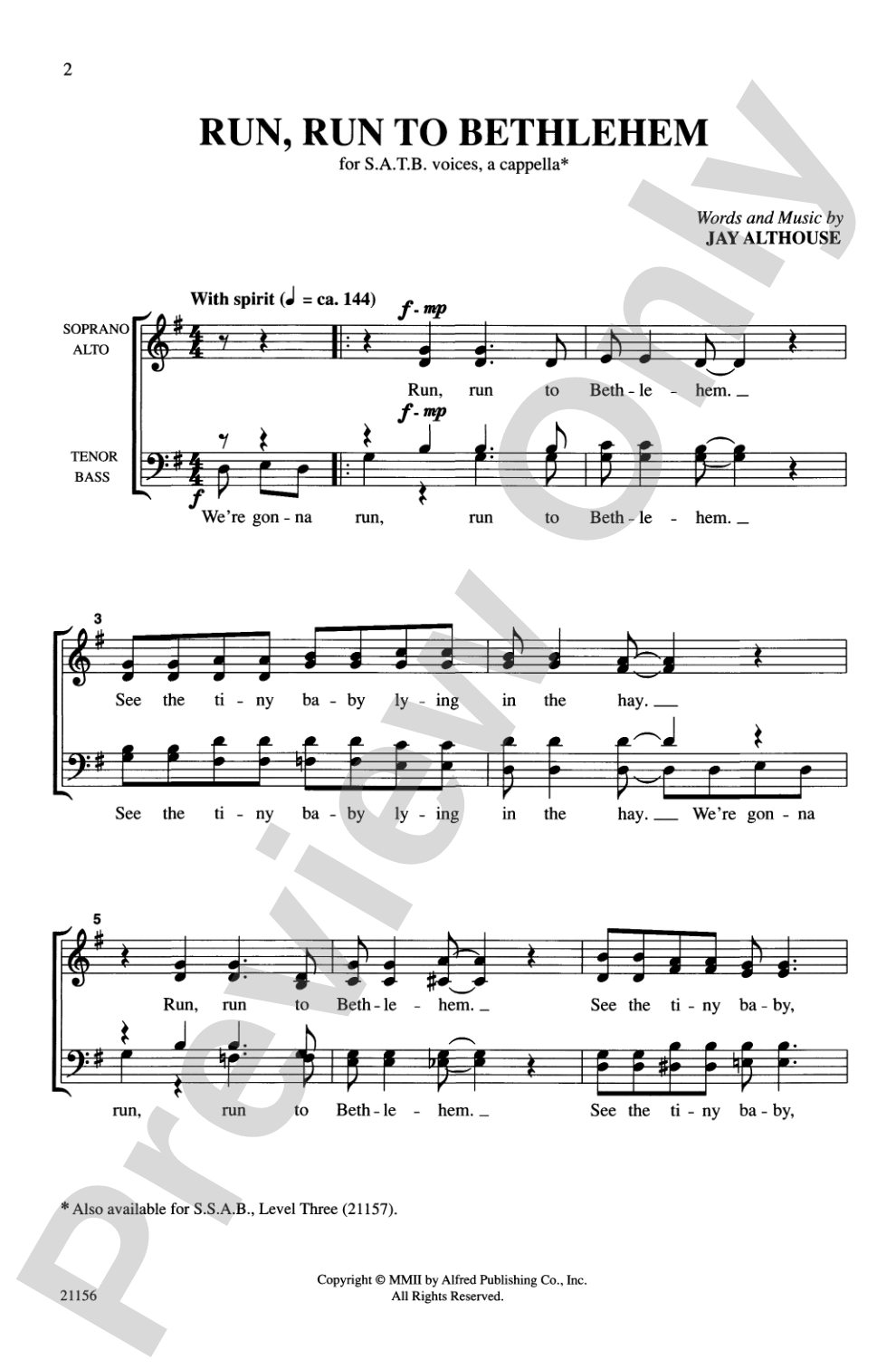 Run, Run to Bethlehem: SATB Choral Octavo