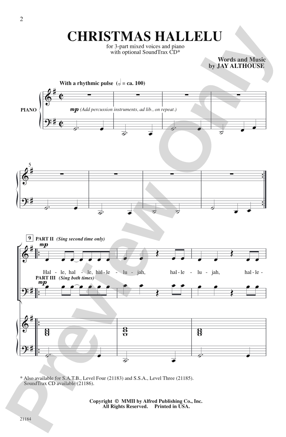 Christmas Hallelu: 3-Part Mixed Choral Octavo