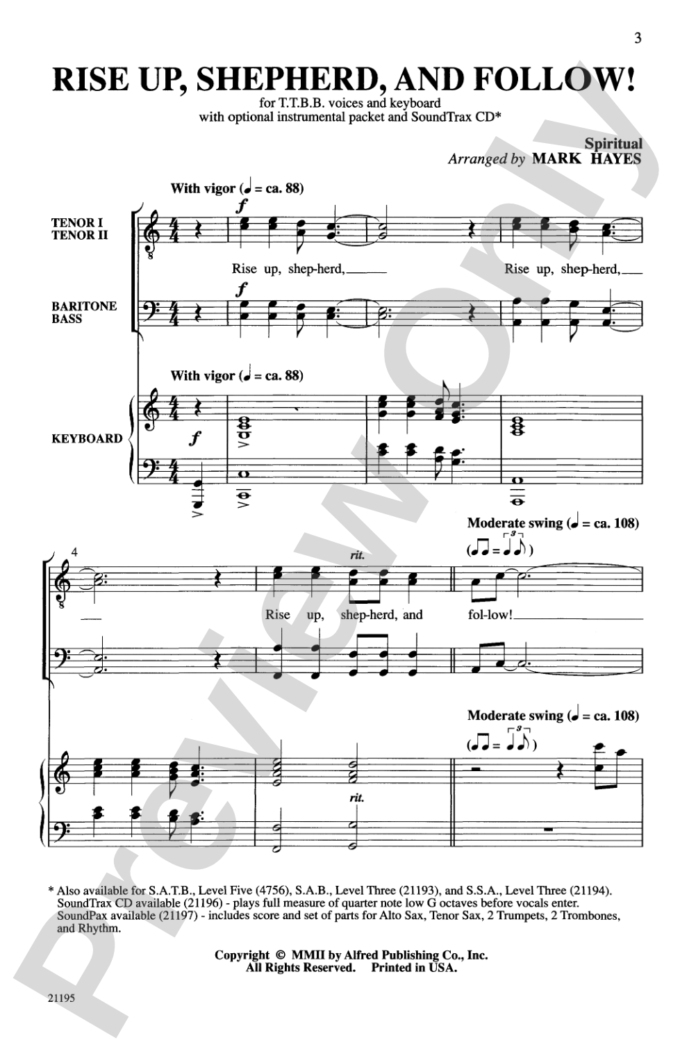 Rise Up, Shepherd, and Follow!: TTBB Choral Octavo