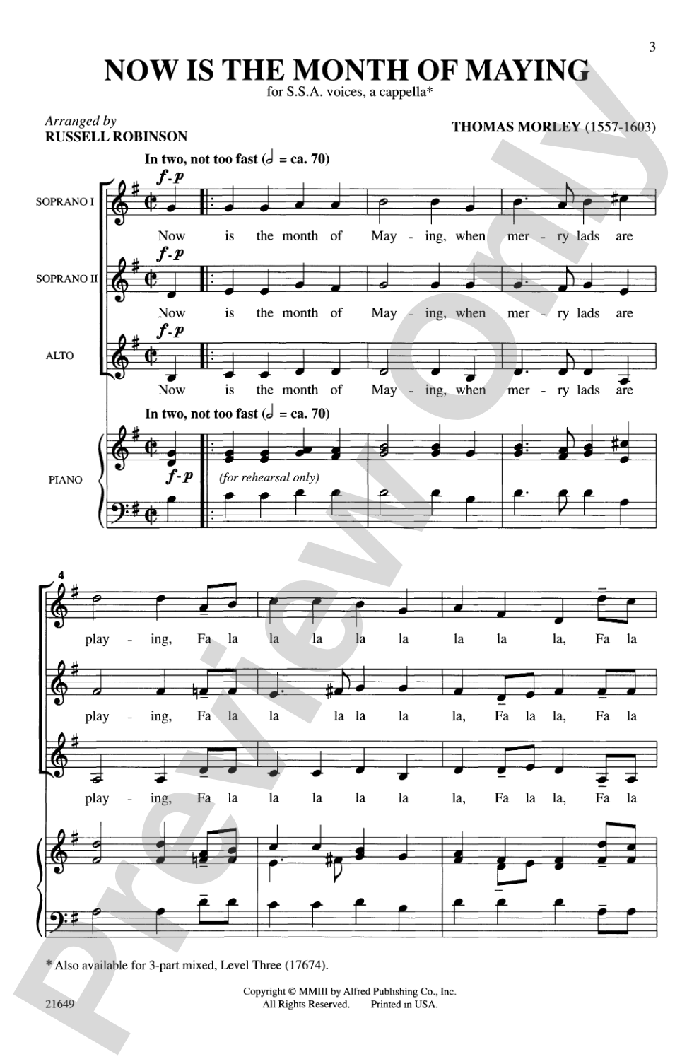 Now Is the Month of Maying: SSA, <I>a cappella</I> Choral Octavo
