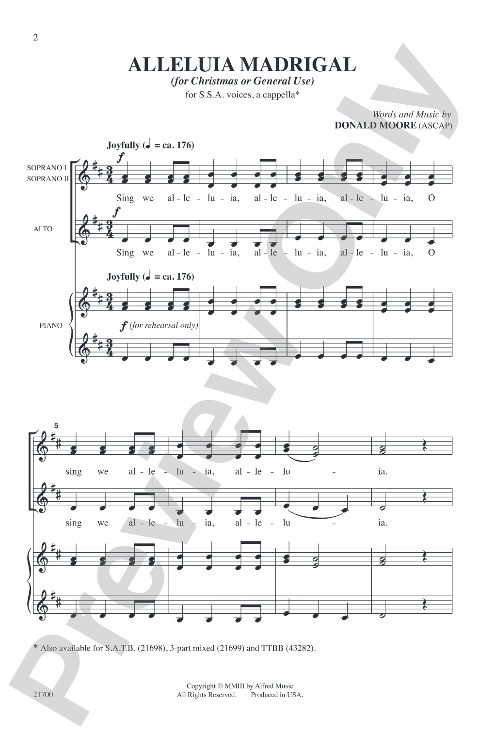 Alleluia Madrigal: SSA, <I>a cappella</I> Choral Octavo