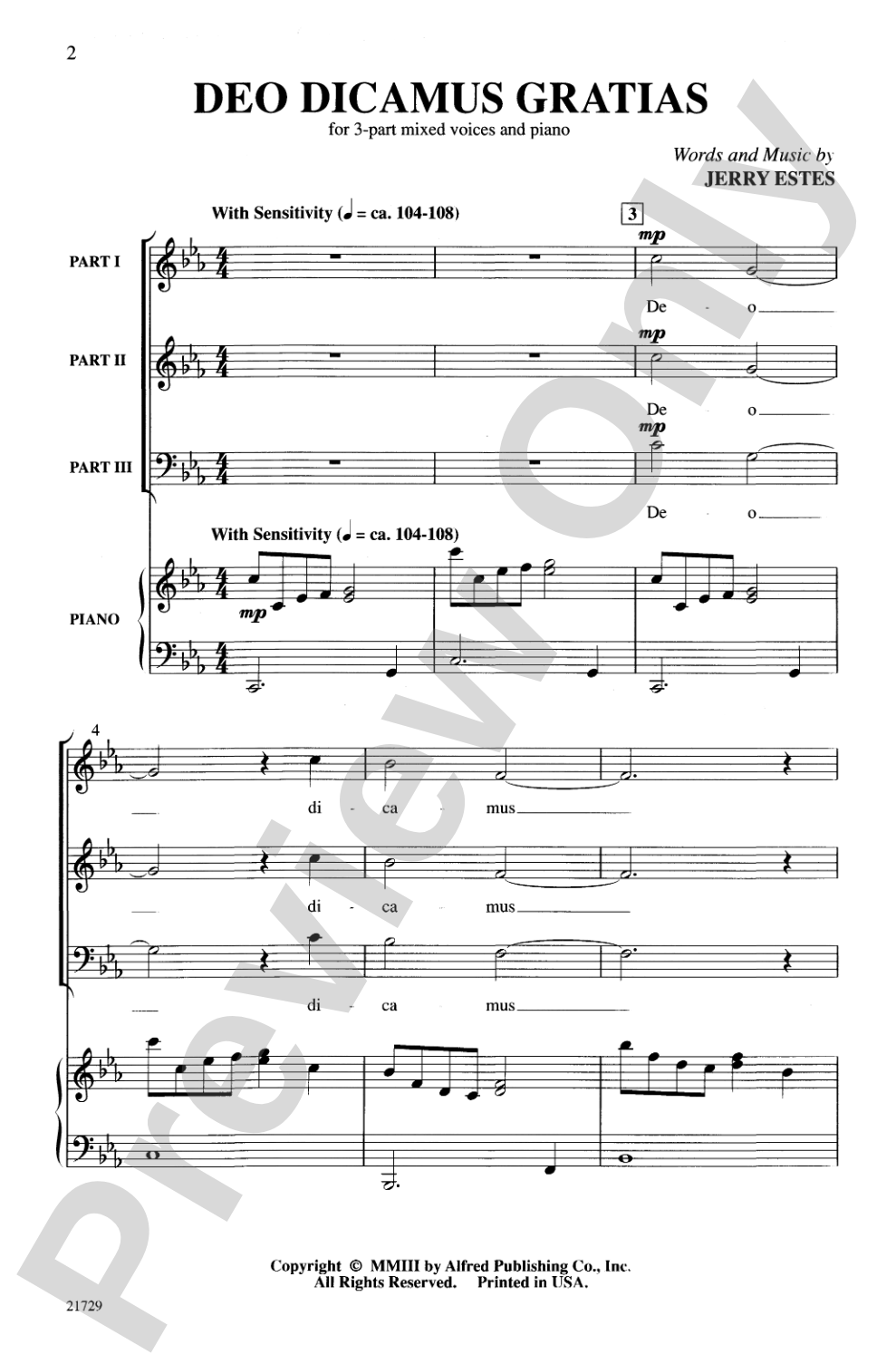 Deo Dicamus Gratias: 3-Part Choral Octavo