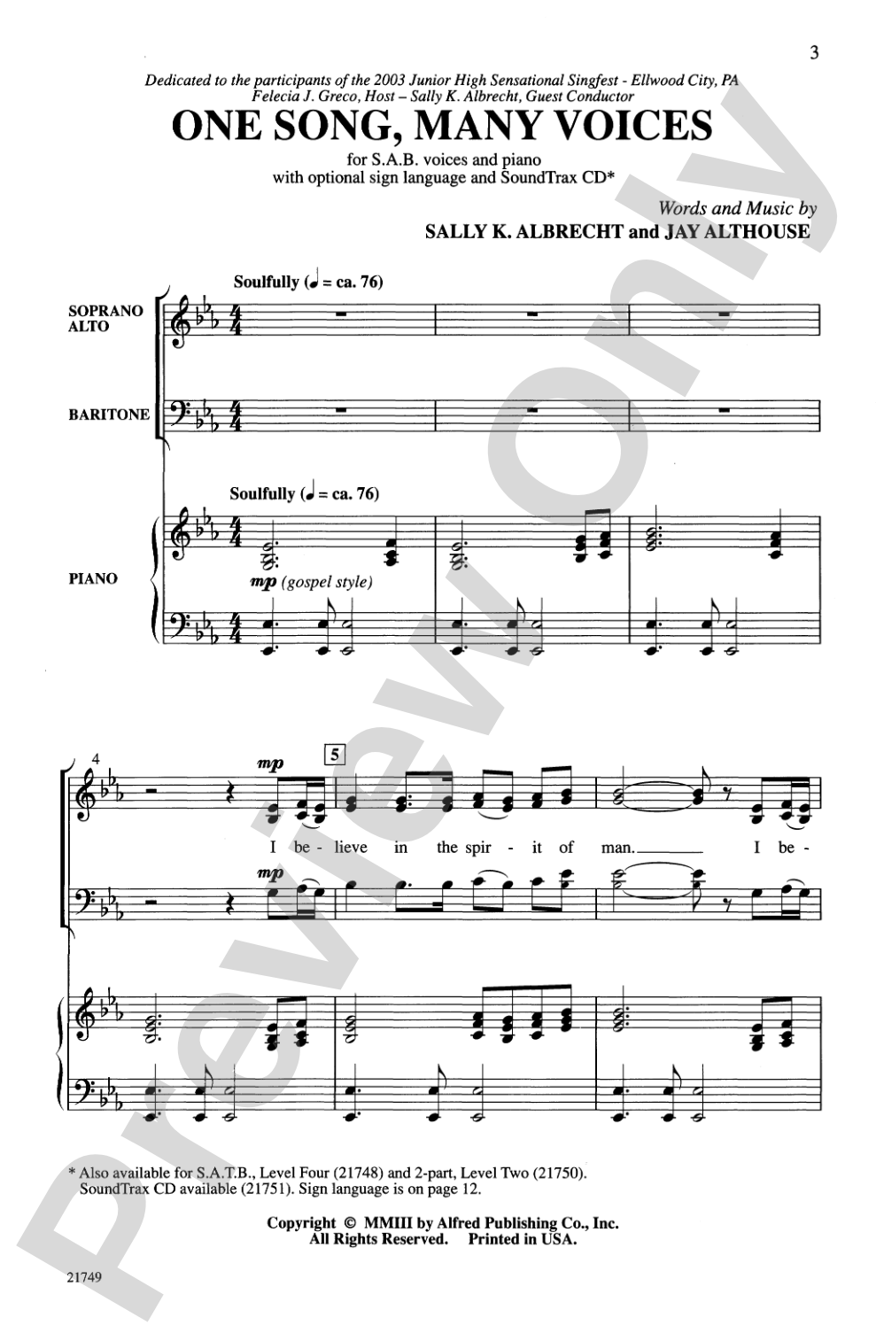 One Song, Many Voices: SAB (with Opt. Sign Language) Choral Octavo