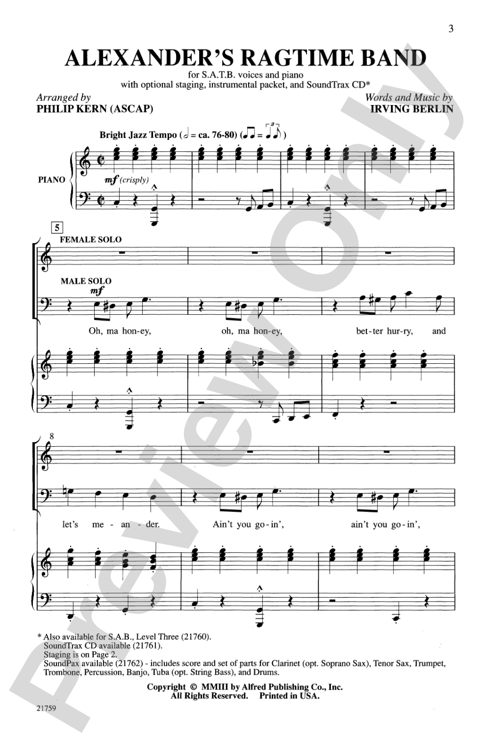 Alexander's Ragtime Band: SATB Choral Octavo