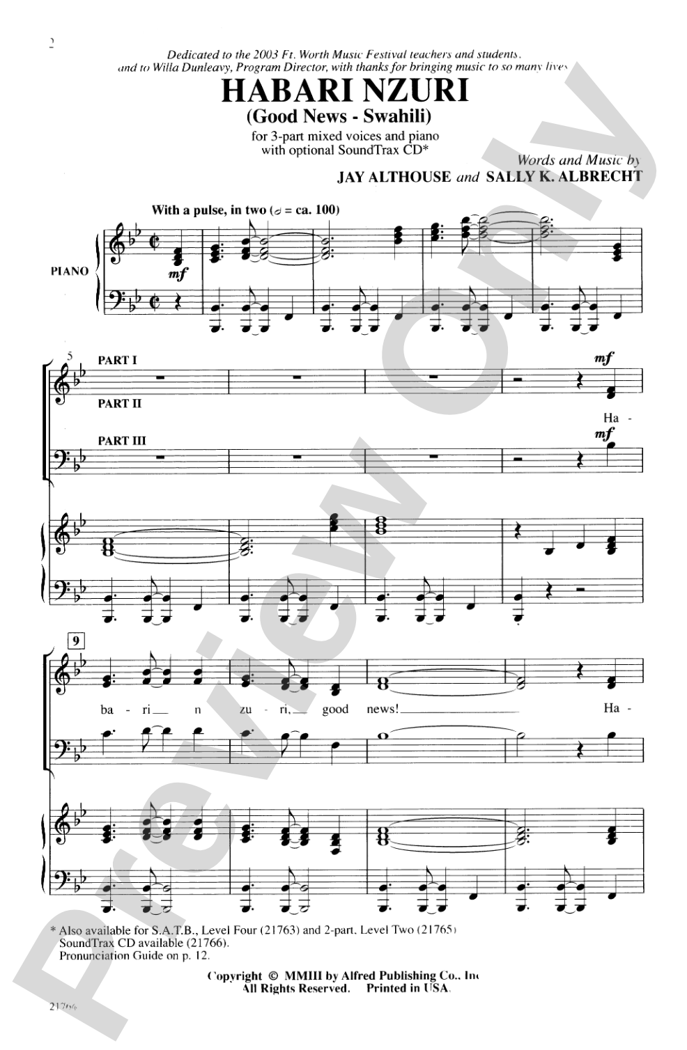Habari Nzuri (Good News-Swahili): 3-Part Choral Octavo