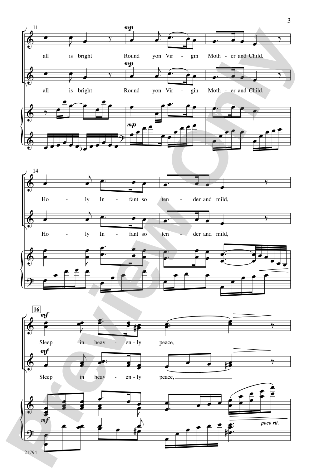 Silent Night: SSAA Choral Octavo